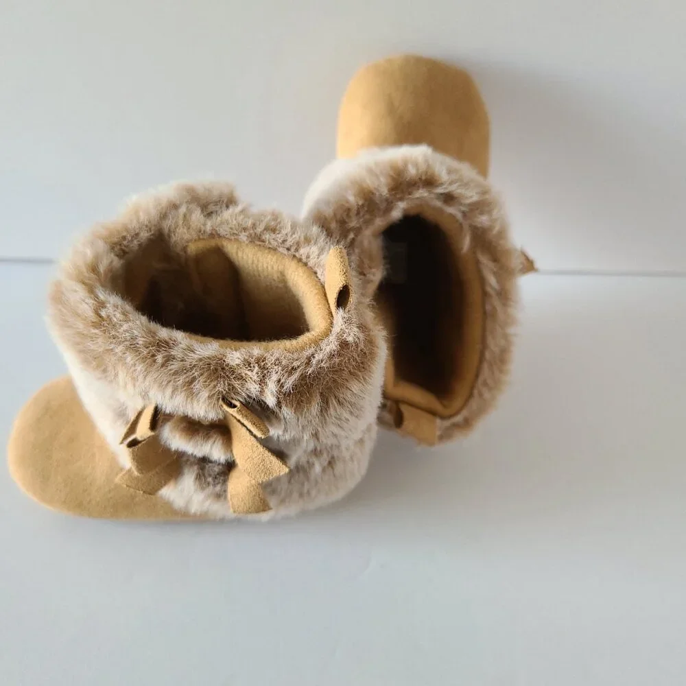 FIRST STEP TAN FAUX FUR BOOT BABY GIRL 3 TO 6 MONTHS